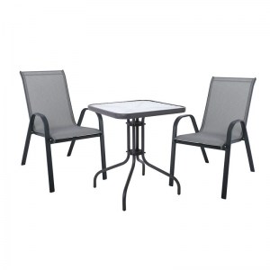 woo-125412 RIO SET ΚΗΠΟΥ - ΒΕΡΑΝΤΑΣ: ΤΡΑΠΕΖΙ + 2 ΠΟΛΥΘΡΟΝΕΣ ΜΕΤΑΛΛΟ ΒΑΦΗ ΑΝΘΡΑΚΙ, TEXTILENE ΓΚΡΙ