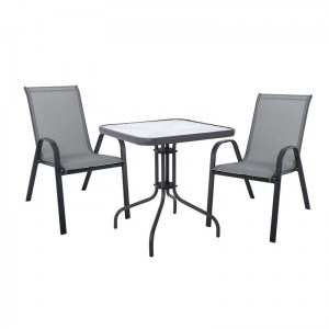woo-125413 RIO SET ΚΗΠΟΥ - ΒΕΡΑΝΤΑΣ: ΤΡΑΠΕΖΙ + 2 ΠΟΛΥΘΡΟΝΕΣ ΜΕΤΑΛΛΟ ΒΑΦΗ ΑΝΘΡΑΚΙ, TEXTILENE ΓΚΡΙ
