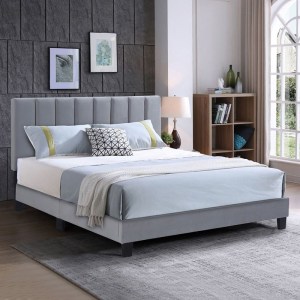 woo-125490 ALLEGRO ΚΡΕΒΑΤΙ ΔΙΠΛΟ ΓΙΑ ΣΤΡΩΜΑ 150X200CM, ΥΦΑΣΜΑ ΓΚΡΙ, ΜΕ ΚΕΦΑΛΑΡΙ ΠΟΛΛΑΠΛΩΝ ΘΕΣΕΩΝ