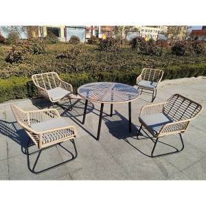 woo-125652 SALSA ΤΡΑΠΕΖΑΡΙΑ: ΜΕΤΑΛΛΟ ΒΑΦΗ ΜΑΥΡΟ-WICKER ΦΥΣΙΚΟ, ΜΑΞΙΛΑΡΙ ΓΚΡΙ: ΤΡΑΠΕΖΙ + 4 ΠΟΛΥΘΡΟΝΕΣ
