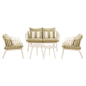 woo-125854 ASTRID SET ΣΑΛΟΝΙ ΚΗΠΟΥ 5ΤΕΜ, PP & ΜΕΤΑΛΛΟ CREAM, ΜΑΞΙΛΑΡΙΑ SANDY GREEN