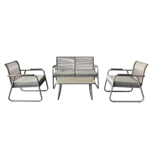 woo-126029 ROCCO SET ΣΑΛΟΝΙ ΚΗΠΟΥ 4ΤΕΜ, ΜΕΤΑΛΛΟ ΜΠΕΖ, ROPE WICKER ΜΠΕΖ, ΜΑΞΙΛ.ΜΠΕΖ, ΓΥΑΛΙ ΜΠΕΖ