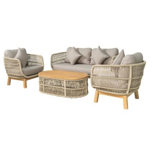 woo-126061 MARK SET ΣΑΛΟΝΙ ΚΗΠΟΥ 4ΤΕΜ, ACACIA ΦΥΣΙΚΟ, ΜΑΞΙΛΑΡΙΑ ΜΠΕΖ ROPE WICKER ΜΠΕΖ