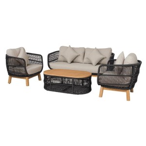 woo-126062 MARK SET ΣΑΛΟΝΙ ΚΗΠΟΥ 4 ΤΕΜΑΧΙΩΝ ACACIA ΦΥΣΙΚΟ, ROPE WICKER ΜΑΥΡΟ, ΜΑΞΙΛΑΡΙΑ ΜΠΕΖ