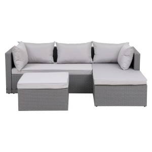 woo-126099 CORNER SET WICKER, ΓΩΝΙΑ ΜΕ ΣΚΑΜΠΟ, ΑΠΟΧΡΩΣΗ ΑΝΟΙΧΤΟ ΓΚΡΙ