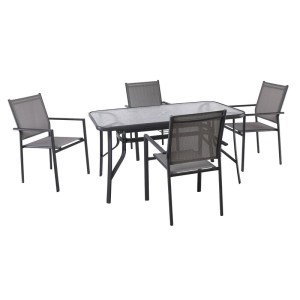 woo-126311 LANSON - RIO SET ΤΡΑΠΕΖΑΡΙΑ ΜΕΤΑΛΛΟ ΑΝΘΡΑΚΙ, TEXTILENE ΓΚΡΙ: ΤΡΑΠΕΖΙ + 4 ΠΟΛΥΘΡΟΝΕΣ