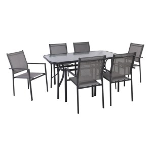 woo-126314 LANSON - RIO SET ΤΡΑΠΕΖΑΡΙΑ ΜΕΤΑΛΛΟ ΑΝΘΡΑΚΙ, TEXTILENE ΓΚΡΙ: ΤΡΑΠΕΖΙ + 6 ΠΟΛΥΘΡΟΝΕΣ