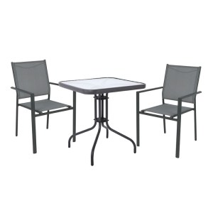 woo-126317 LANSON - BALENO SET ΤΡΑΠΕΖΑΡΙΑ ΜΕΤΑΛΛΟ ΑΝΘΡΑΚΙ, TEXTILENE ΓΚΡΙ: ΤΡΑΠΕΖΙ + 2 ΠΟΛΥΘΡΟΝΕΣ