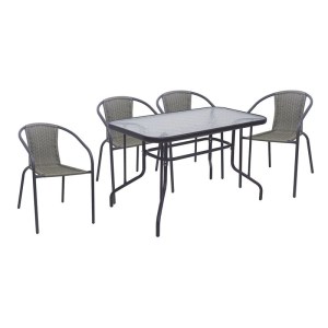 woo-126346 BALENO-W SET ΤΡΑΠΕΖΑΡΙΑ ΚΗΠΟΥ: ΤΡΑΠΕΖΙ + 4 ΠΟΛΥΘΡΟΝΕΣ ΜΕΤΑΛΛΟ ΑΝΘΡΑΚΙ, WICKER MIXED GREY