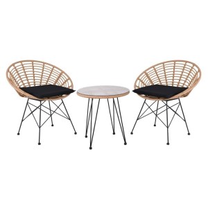 woo-126418 SALSA CORAL COFFEE SET ΚΗΠΟΥ ΜΕΤΑΛΛΟ ΜΑΥΡΟ - ΓΥΑΛΙ - WICKER ΦΥΣΙΚΟ: ΤΡΑΠΕΖΑΚΙ+2 ΠΟΛΥΘΡΟΝΕΣ