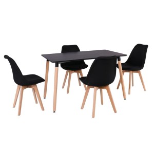 woo-126872 MARTIN SET ΤΡΑΠΕΖΑΡΙΑ: ΤΡΑΠΕΖΙ + 4 ΚΑΡΕΚΛΕΣ, MDF ΜΑΥΡΟ - ΟΞΙΑ ΦΥΣΙΚΟ, ΥΦΑΣΜΑ ΜΑΥΡΟ