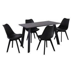 woo-126928 MARTIN SET ΤΡΑΠΕΖΑΡΙΑ: ΤΡΑΠΕΖΙ + 4 ΚΑΡΕΚΛΕΣ, MDF GREY WALNUT, ΜΕΤΑΛΛΟ-ΞΥΛΟ-PP ΚΑΙ PU ΜΑΥΡΟ