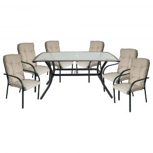 woo-24278_e-00016321-huge ASTOR SET ΤΡΑΠΕΖΑΡΙΑ ΚΗΠΟΥ: ΤΡΑΠΕΖΙ + 6 ΠΟΛΥΘΡΟΝΕΣ ΜΕΤΑΛΛΟ ΑΝΘΡΑΚΙ, ΓΥΑΛΙ, ΜΑΞΙΛΑΡΙ ΜΠΕΖ