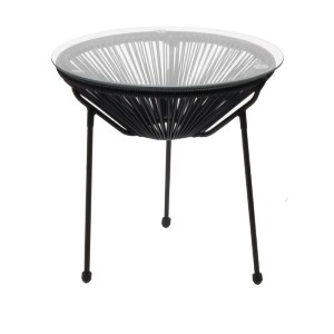 woo-27874 ACAPULCO ΤΡΑΠΕΖΑΚΙ ΜΕΤΑΛΛΟ ΒΑΦΗ ΜΑΥΡΟ, RATTAN ΜΑΥΡΟ