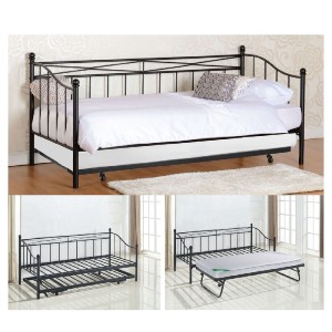 woo-28189 MARIN DAYBED ΚΡΕΒΑΤΙ (90X190) + ΒΟΗΘΗΤΙΚΟ ΚΡΕΒΑΤΙ (85X185) ΜΕΤΑΛΛΟ ΒΑΦΗ ΜΑΥΡΟ