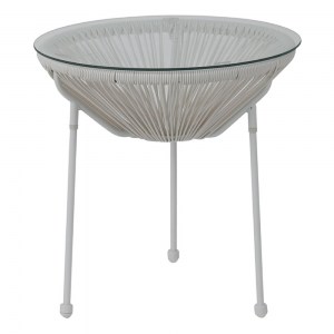 woo-30338 ACAPULCO ΤΡΑΠΕΖΑΚΙ ΜΕΤΑΛΛΟ ΒΑΦΗ ΑΣΠΡΟ, RATTAN ΑΣΠΡΟ