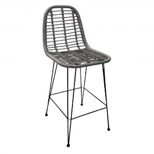 woo-32290 SALSA ΣΚΑΜΠΟ BAR-PRO ΜΕ ΠΛΑΤΗ, ΜΕΤΑΛΛΟ ΒΑΦΗ ΜΑΥΡΟ, WICKER ΓΚΡΙ