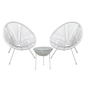 woo-35308 ACAPULCO SET ΚΗΠΟΥ - ΒΕΡΑΝΤΑΣ: ΤΡΑΠΕΖΙ + 2 ΠΟΛΥΘΡΟΝΕΣ ΜΕΤΑΛΛΟ ΑΣΠΡΟ/RATTAN ΑΣΠΡΟ