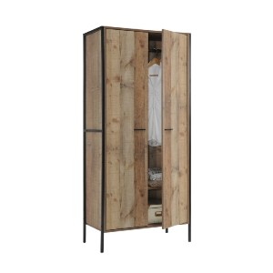 woo-35338 PALLET-W ΝΤΟΥΛΑΠΑ ΔΙΦΥΛΛΗ, 2 ΡΑΦΙΑ, ΚΡΕΜΑΣΤΡΑ, ΜΕΤΑΛΛΟ ΒΑΦΗ ΜΑΥΡΟ, ΑΠΟΧΡΩΣΗ ANTIQUE OAK