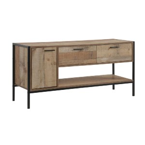 woo-35348 PALLET-W ΕΠΙΠΛΟ TV 2 ΣΥΡΤΑΡΙΑ ΝΤΟΥΛΑΠΙ, ΡΑΦΙ, ΜΕΤΑΛΛΟ ΒΑΦΗ ΜΑΥΡΟ, ΑΠΟΧΡΩΣΗ ANTIQUE OAK