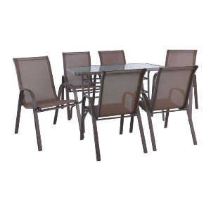 woo-36113 RIO SET ΤΡΑΠΕΖΑΡΙΑ ΒΕΡΑΝΤΑΣ - ΚΗΠΟΥ: ΤΡΑΠΕΖΙ + 6 ΠΟΛΥΘΡΟΝΕΣ ΜΕΤΑΛΛΟ ΚΑΦΕ, TEXTILENE ΚΑΦΕ