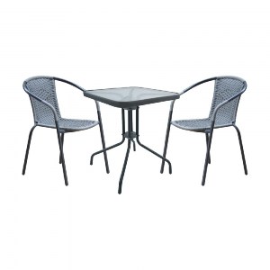 woo-37212 BALENO SET ΚΗΠΟΥ - ΒΕΡΑΝΤΑΣ: ΤΡΑΠΕΖΙ + 2 ΠΟΛΥΘΡΟΝΕΣ ΜΕΤΑΛΛΟ ΑΝΘΡΑΚΙ, WICKER MIXED GREY