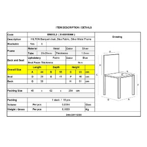 woo-38124 HILTON ΚΑΡΕΚΛΑ ΜΕΤΑΛΛΟ ΒΑΦΗ SILVER, ΥΦΑΣΜΑ ΜΠΛΕ
