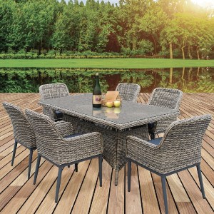 woo-39491 HAVANA SET ΤΡΑΠΕΖΑΡΙΑ ΚΗΠΟΥ ALU,WICKER GREY BROWN-ΑΝΘΡΑΚΙ: ΤΡΑΠΕΖΙ 180X90 + 6 ΠΟΛΥΘΡΟΝΕΣ
