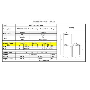 woo-40081 COSTA ΚΑΡΕΚΛΑ DINING ΑΛΟΥΜΙΝΙΟΥ, ΑΠΟΧΡΩΣΗ ANTIQUE GREY -TEXTILENE ΜΠΕΖ