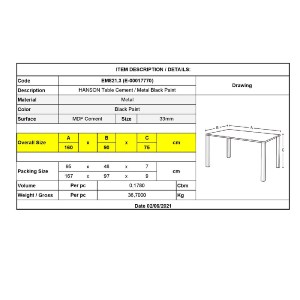 woo-40731 HANSON ΤΡΑΠΕΖΙ ΚΟΥΖΙΝΑΣ ΤΡΑΠΕΖΑΡΙΑΣ, ΜΕΤΑΛΛΟ ΒΑΦΗ ΜΑΥΡΟ, CEMENT