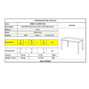 woo-40751 BAXTER ΤΡΑΠΕΖΙ ΚΟΥΖΙΝΑΣ ΤΡΑΠΕΖΑΡΙΑΣ, ΜΕΤΑΛΛΟ ΒΑΦΗ ΜΑΥΡΟ, SONOMA OAK