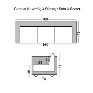 woo-41488 GENOVA ΚΑΝΑΠΕΣ ΣΑΛΟΝΙΟΥ ΚΑΘΙΣΤΙΚΟΥ 3ΘΕΣΙΟΣ, INOX PU ΑΣΠΡΟ