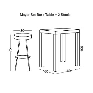 woo-41525 MAYER SET BAR ΤΡΑΠΕΖΙ + 2 ΣΚΑΜΠΟ ΜΕΤΑΛΛΟ ΒΑΦΗ ΑΝΘΡΑΚΙ - ANTIQUE BROWN
