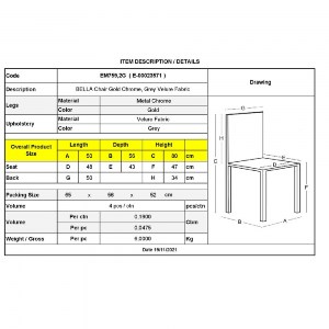 woo-42059_e-00023571_9-huge BELLA ΚΑΡΕΚΛΑ ΤΡΑΠΕΖΑΡΙΑΣ, ΜΕΤΑΛΛΟ ΧΡΩΜΙΟ ΧΡΥΣΟ, ΥΦΑΣΜΑ VELURE ΑΠΟΧΡΩΣΗ ΓΚΡΙ