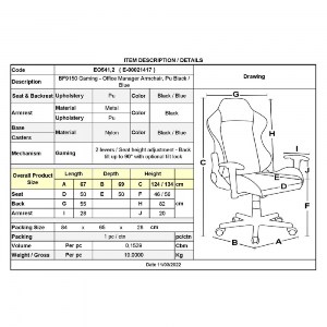 woo-42395_e-00021417_9-huge BF9150 GAMING ΠΟΛΥΘΡΟΝΑ ΓΡΑΦΕΙΟΥ, ΑΝΑΚΛΙΣΗ ΠΛΑΤΗΣ ΕΩΣ 90°, PU ΜΑΥΡΟ - ΜΠΛΕ