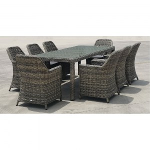 woo-43071 ESPERIA SET ΤΡΑΠΕΖΑΡΙΑ ΚΗΠΟΥ ALU,WICKER GREY BROWN-ΑΝΘΡΑΚΙ: ΤΡΑΠΕΖΙ 230X100 + 8 ΠΟΛΥΘΡΟΝΕΣ