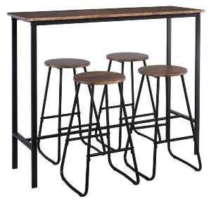 woo-43506 PUB SET BAR ΤΡΑΠΕΖΙ + 4 ΣΚΑΜΠΟ, ΜΕΤΑΛΛΟ ΒΑΦΗ ΑΝΘΡΑΚΙ - ANTIQUE BROWN