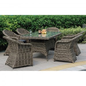 woo-44504 MONTANA SET ΤΡΑΠΕΖΑΡΙΑ ΚΗΠΟΥ:6 ΠΟΛΥΘΡΟΝΕΣ+ΤΡΑΠΕΖΙ, ΑΛΟΥΜΙΝΙΟ- WICKER GREY BROWN ΜΕ ΜΑΞΙΛΑΡΙΑ