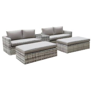woo-44598 ASCOT SET WICKER ALU, ΚΑΝΑΠΕΣ 4ΘΕΣΙΟΣ+2 ΣΚΑΜΠΟ+ΤΡΑΠΕΖΑΚΙ, WICKER GREY WHITE,  ΜΑΞΙΛ.ΜΠΕΖ