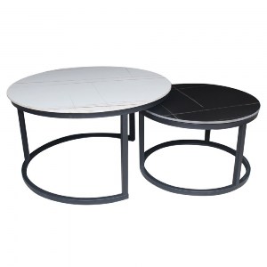 woo-45677 TERRY SET2 ΤΡΑΠΕΖΑΚΙΑ ΣΑΛΟΝΙΟΥ , ΜΕΤΑΛΛΟ ΒΑΦΗ ΜΑΥΡΟ, SINTERED STONE WHITE-BLACK MARBLE