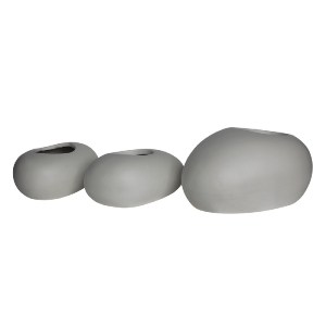 woo-45717 FLOWER POT-ROCK SET 3 ΤΕΜΑΧΙΩΝ, CEMENT ΑΠΟΧΡΩΣΗ WHITE