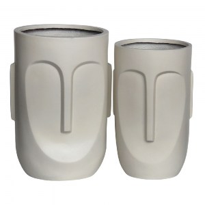 woo-45733 FLOWER POT-TOTEM SET 2 ΤΕΜΑΧΙΩΝ, CEMENT ΑΠΟΧΡΩΣΗ SAND BROWN