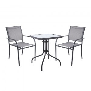 woo-46785 LANGLEY SET ΚΗΠΟΥ: ΤΡΑΠΕΖΙ + 2 ΠΟΛΥΘΡΟΝΕΣ ΣΤΟΙΒΑΖΟΜΕΝΕΣ ΜΕΤΑΛΛΟ ΑΝΘΡΑΚΙ,TEXTILENE ΓΚΡΙ