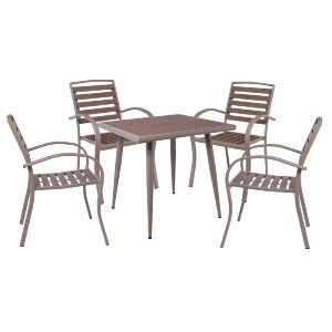 woo-46884 SERRANO SET ΚΗΠΟΥ: ΤΡΑΠΕΖΙ + 4 ΠΟΛΥΘΡΟΝΕΣ, ΜΕΤΑΛΛΟ ΒΑΦΗ SAND BEIGE, POLYWOOD ΚΑΡΥΔΙ