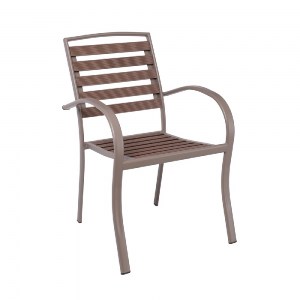 woo-46889 SERRANO SET ΚΗΠΟΥ: ΤΡΑΠΕΖΙ + 6 ΠΟΛΥΘΡΟΝΕΣ, ΜΕΤΑΛΛΟ ΒΑΦΗ SAND BEIGE, POLYWOOD ΚΑΡΥΔΙ