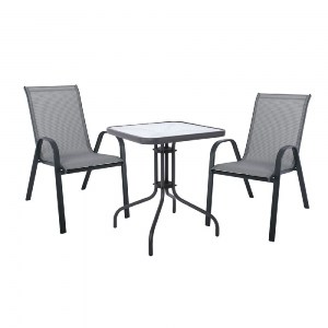 woo-47011 RIO SET ΚΗΠΟΥ - ΒΕΡΑΝΤΑΣ: ΤΡΑΠΕΖΙ + 2 ΠΟΛΥΘΡΟΝΕΣ ΜΕΤΑΛΛΟ ΒΑΦΗ ΑΝΘΡΑΚΙ, TEXTILENE ΓΚΡΙ