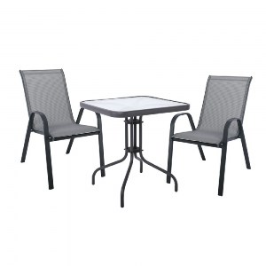 woo-47013 RIO SET ΚΗΠΟΥ - ΒΕΡΑΝΤΑΣ: ΤΡΑΠΕΖΙ + 2 ΠΟΛΥΘΡΟΝΕΣ ΜΕΤΑΛΛΟ ΒΑΦΗ ΑΝΘΡΑΚΙ, TEXTILENE ΓΚΡΙ
