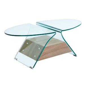 woo-47180 GLASSER WOOD ΤΡΑΠΕΖΑΚΙ ΣΑΛΟΝΙΟΥ OVAL, ΔΙΑΦΑΝΟ ΓΥΑΛΙ 12MM, ΡΑΦΙ ΑΠΟΧΡΩΣΗ ΔΡΥΣ
