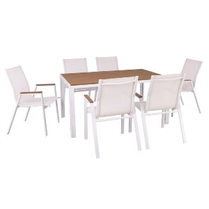woo-47387_e-00025585_1-huge VIRNA SET ΤΡΑΠΕΖΑΡΙΑ: ΤΡΑΠΕΖΙ + 6 ΠΟΛΥΘΡΟΝΕΣ, ΜΕΤΑΛΛΟ ΒΑΦΗ ΑΣΠΡΟ, POLYWOOD ΦΥΣΙΚΟ