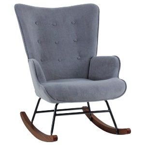 woo-47777 ALMA ROCKING ΠΟΛΥΘΡΟΝΑ ΜΠΕΡΖΕΡΑ ΚΑΘΙΣΤΙΚΟΥ, ΥΦΑΣΜΑ VELURE ΓΚΡΙ, ΒΑΣΗ ΜΑΥΡΟ-ΚΑΡΥΔΙ